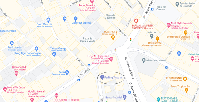 mapa Centro de Granada, Parking Victoria
